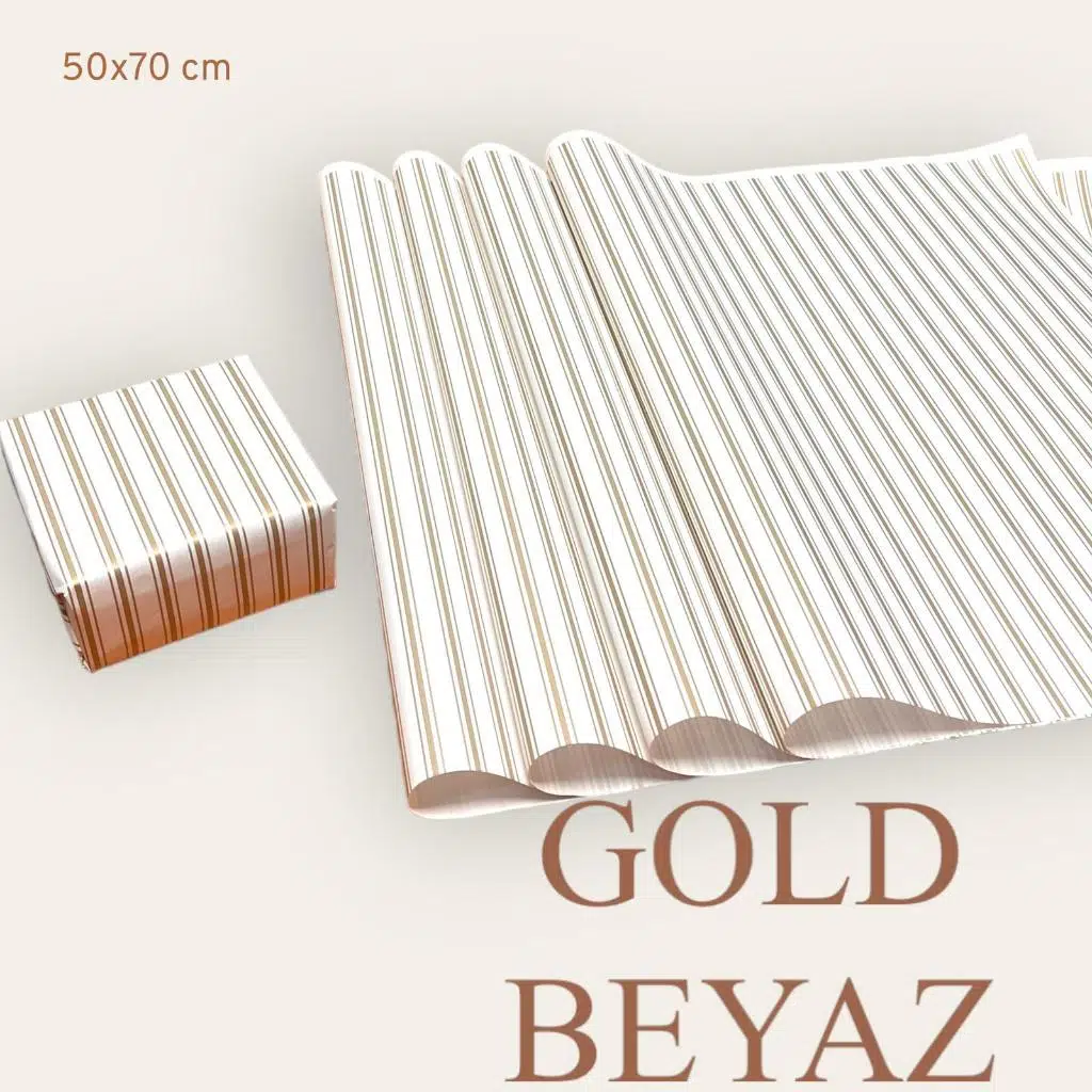 Ambalaj Kağıdı Paketleme Kağıdı Çeyiz Paketleme Kağıdı Ambalaj Kağıt 50x70 cm 10 Adet Gold-Beyaz Hediye Paketi-T438